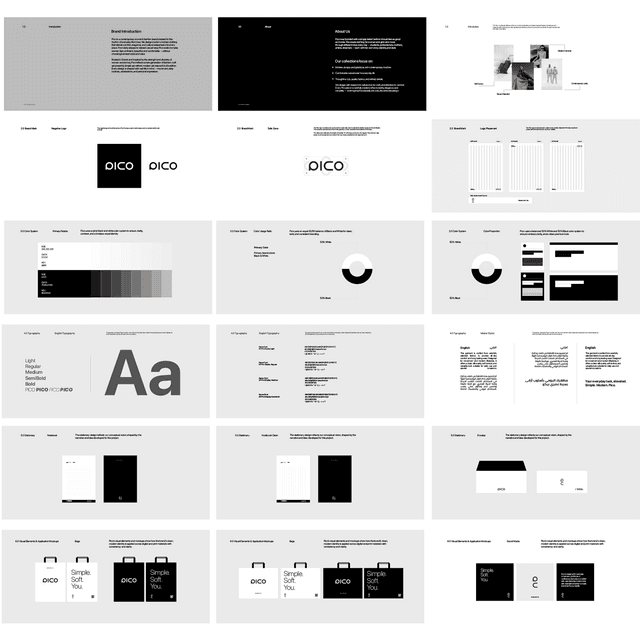 Brand book overview and stationery system.