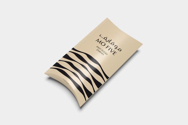 Custom cream and charcoal black curved pillow box packaging designed for premium sides and desserts.